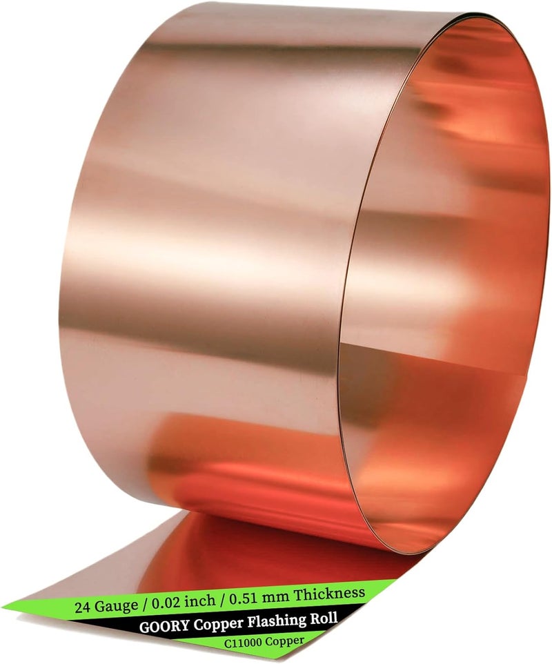 GOORY Copper Flashing 24 Gauge - 6in x 10ft 0.02"(0.51mm) Thickness Roof Flashing Roll - 99.95+% Pure Copper Sheet Metal ASTM B152 - Roofing Repair DIY Project Contractor Jewelry Crafts - Image 1